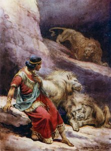 Daniel i løvehulen (farge litho) av Arthur Twidle