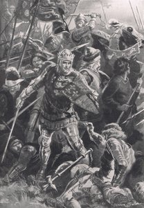 Henry V and the Duc D'Alencon i slaget ved Agincourt, 25. oktober 1415, illustrasjon fra 'British Battles on Land and Sea', utgitt av Cassell, London, ca. 1910 av Arthur Twidle