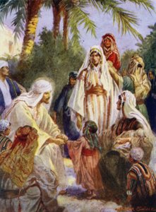 Jesus og barna (farge litho) av Arthur Twidle
