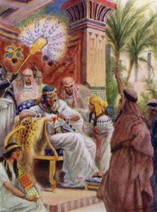 Moses og Aron foran farao (farge litho)