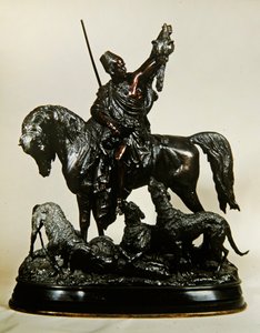Kabyle på vei tilbake fra jakten, ca. 1870 (bronse) (se 474330 for baksiden) av Arthur Waagen