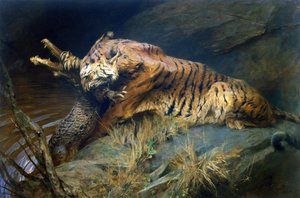 Tiger og krokodille (olje på lerret)