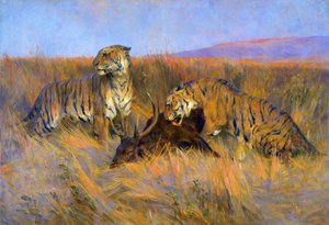 Tigers at Kill (olje på lerret) av Arthur Wardle