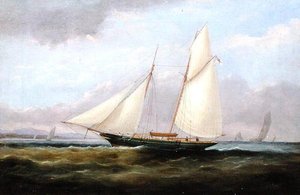 En skonneryacht under Easy Sail, med forseilet senket (olje på lerret)