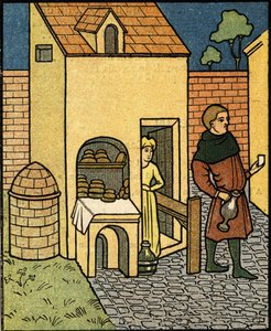 Et bakeri på 1500-tallet. etter en miniatyr fra perioden. av Artist Unknown