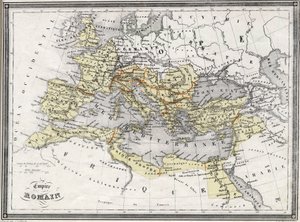 Geografisk kart over Romerriket. I «Universal Atlas of Ancient and Modern Geography» av Vuillemin. cirka 1851.