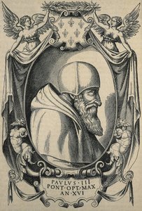 HULSIUS, Levinus (1550–1606). Paul III. slutten av 1500-tallet. Portrett med camauro. Gravering. av Artist Unknown