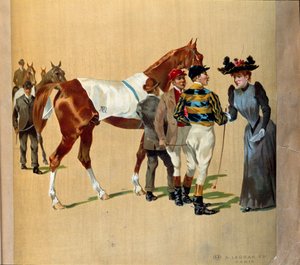 Hesteveddeløp: de siste tipsene før løpet, tidlig på 1900-tallet (trykk) av Artist Unknown