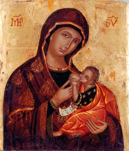 Ikon: quot;Jomfru og barnquot; Anonymt tremaleri. Santa Maria delle Grazie al Trionfale-kirken, Roma av Artist Unknown