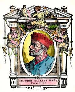 Portrett av Antonio Filarete (Antonio di Pietro Averlino eller Averulino), florentinsk skulptør (gravering) av Artist Unknown
