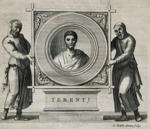 TERENS, Publius Terentius Afer (190–154 f.Kr.). Dramatiker under den romerske republikk. Gravering. 1736. Gravering