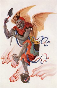 Tordenguden, fra «Myter om Kina og Japan» av Donald A. Mackenzie (1873–1936), utgitt ca. 1915 (fargelitografi) av Artist Unknown