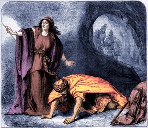 Samuels oppvekking av heksen fra Endor - Bibelen (trykk) av Artist Unknown