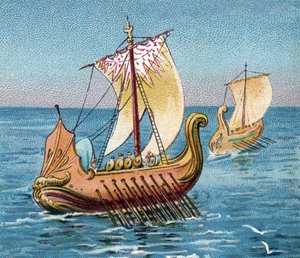 Trireme Gamle greske fartøyer - Antikkens Hellas: gresk trirem, antikk kampbysse. av Artist Unknown