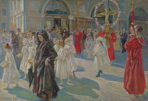 Prosesjon av Corpus Christi på Piazza Grande i Trieste, 1908 av Arturo Fittke