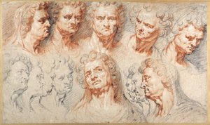 Hodestudier (farget kritt på papir) av Artus I (attr. to) Quellinus