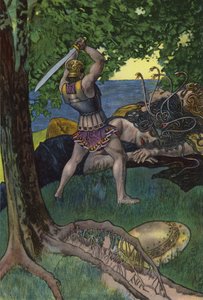 Perseus kuttet av hodet til Medusa (farge litho)