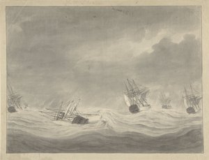 Forliset av skipet De Unie under kaptein Graaf van Welderen i Nordsjøen, 19. oktober 1782 av Ary van Wanum
