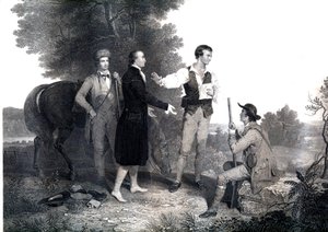 Fangsten av britene av den britiske spionen major John Andre (gravering) av Asher Brown (after) Durand