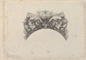 Buet innrammingselement for seddel, med akantus og vinblader, lilje og druer..., ca. 1824-37.
