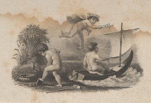 Seddelvignett med tre putti som symboliserer handel og jordbruk, ca. 1824-37.