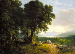 Landskap med overbygd vogn (olje på lerret) av Asher Brown Durand