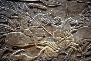 Ashurbanipal i slaget ved Til-Tuba, 650-620 f.Kr av Assyrian