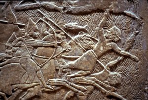 Ashurbanipal i slaget ved Til-Tuba, 650-620 f.Kr av Assyrian