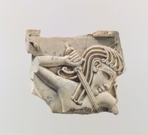 Cloisonné-møbelplakett med en figur som holder et sverd, ca. 9.–8. århundre f.Kr. (elfenben) av Assyrian