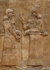 Sargon II og dignitær, relieff fra kong Sargons palass i Khorsabad, ca. 716-713 f.Kr.