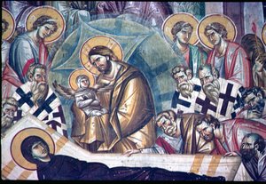 Detalj av Dormition of the Virgin fresco se 134450 og 231617