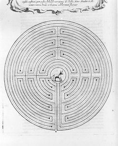 Labyrinten av Cnossos designet av Dedale - I sentrum er minotauren - "Turris Babel" av Athanase Kircher - Amsterdam av Athanasius Kircher
