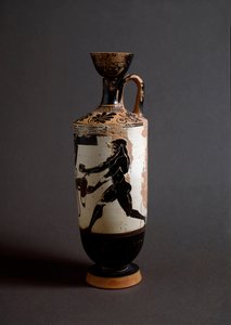 Gresk kunst: "" Herakles og Atlas"" Atlas detalj. Lekythos (lecyth) hvit realisert av maleren av Athena (450-400 f.Kr.). Athen, Nasjonalt arkeologisk museum av Athena Painter (workshop of)