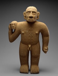 Stående kriger med troféhode, Costa Rica, sen periode V - tidlig periode VI, 700-1000 (vulkansk stein)