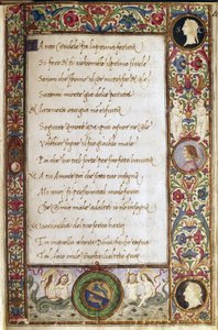 Side fra manuskriptet #39;Il canzoniere#39; av Francesco Petrarca (Petrarca) (1304–1374) illuminert av Attavante dei Attavanti (1452–1525) (ms. cl.VIII.684) 1400-tallet Mål 19 x 12,7 cm Firenze, Nasjonalbiblioteket av Attavante di Gabriello di Vanti di Bartolo