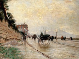 Vogn på promenaden i Napoli (olje på panel)