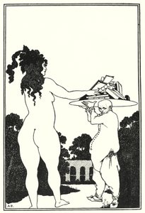 Aubrey Beardsleys bokplate (gravering) av Aubrey (after) Beardsley