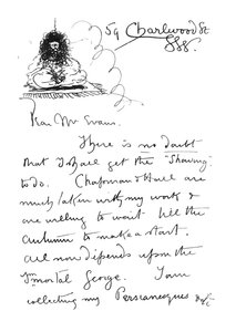 1. side med autografbrev til Frederick Evans, ca. 1893 av Aubrey Beardsley