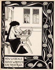 Hvordan La Beale Isoud skrev til Sir Tristram, illustrasjon fra #39;Le Morte d#39;Arthur#39; av Thomas Malory, utgitt 1894 (gravering) av Aubrey Beardsley