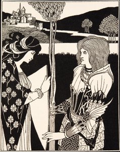 Hvordan Morgan Le Fay ga et skjold til Sir Tristram (detalj) av Aubrey Beardsley