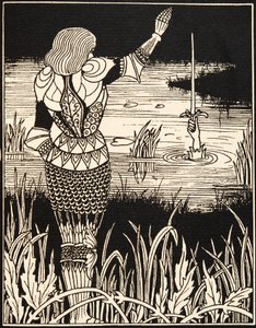 Hvordan Sir Bedivere kastet sverdet Excalibur i vannet av Aubrey Beardsley