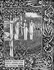 Merlin tar barnet Arthur til seg, c1893 av Aubrey Beardsley