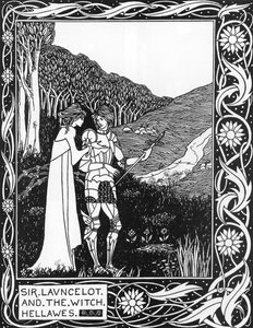 Sir Launcelot and the witch Hellawes (Lancelot and the witch Hellawes) Illustrasjon av Aubrey Beardsley (1872-1898) fra Thomas Malorys "The Death of Arthur" av Aubrey Beardsley