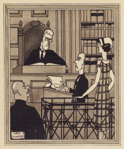 En politidomstol (litho) av Aubrey Hammond