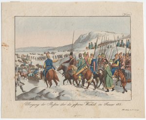 Den russiske hæren krysser Vistula i januar 1813, ca. 1815 av August Friedrich Andreas Campe