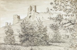 Utsikt over ruinene av Rakvere Castle, 1828 (sepia og blyant på papir) av August Georg Wilhelm Pezold