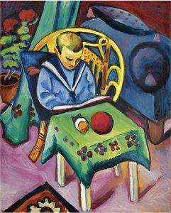 Gutt med bok og leker, 1912 av August Macke