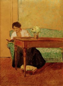 Elisabeth på den grønne sofaen og leser av August Macke