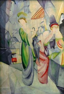 Lyse kvinner foran hattebutikken av August Macke