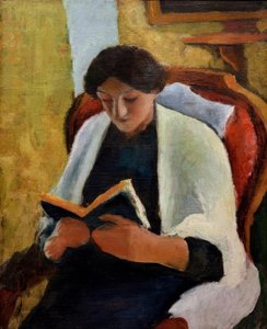 Lesende kvinne i den røde lenestolen av August Macke